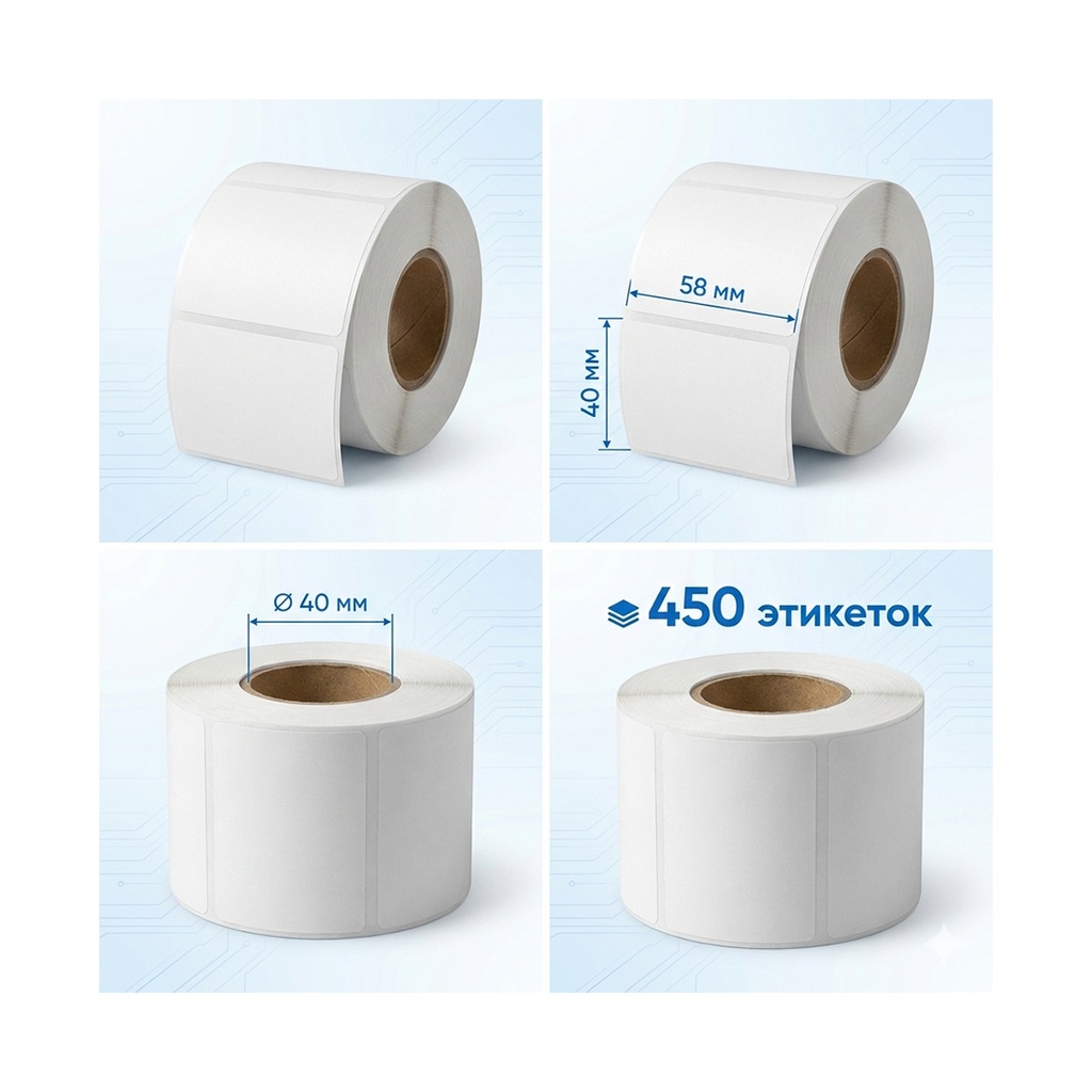 Термоэтикетки в рулоне Europrint EPLE-58.40.450.40 (5 рулонов)