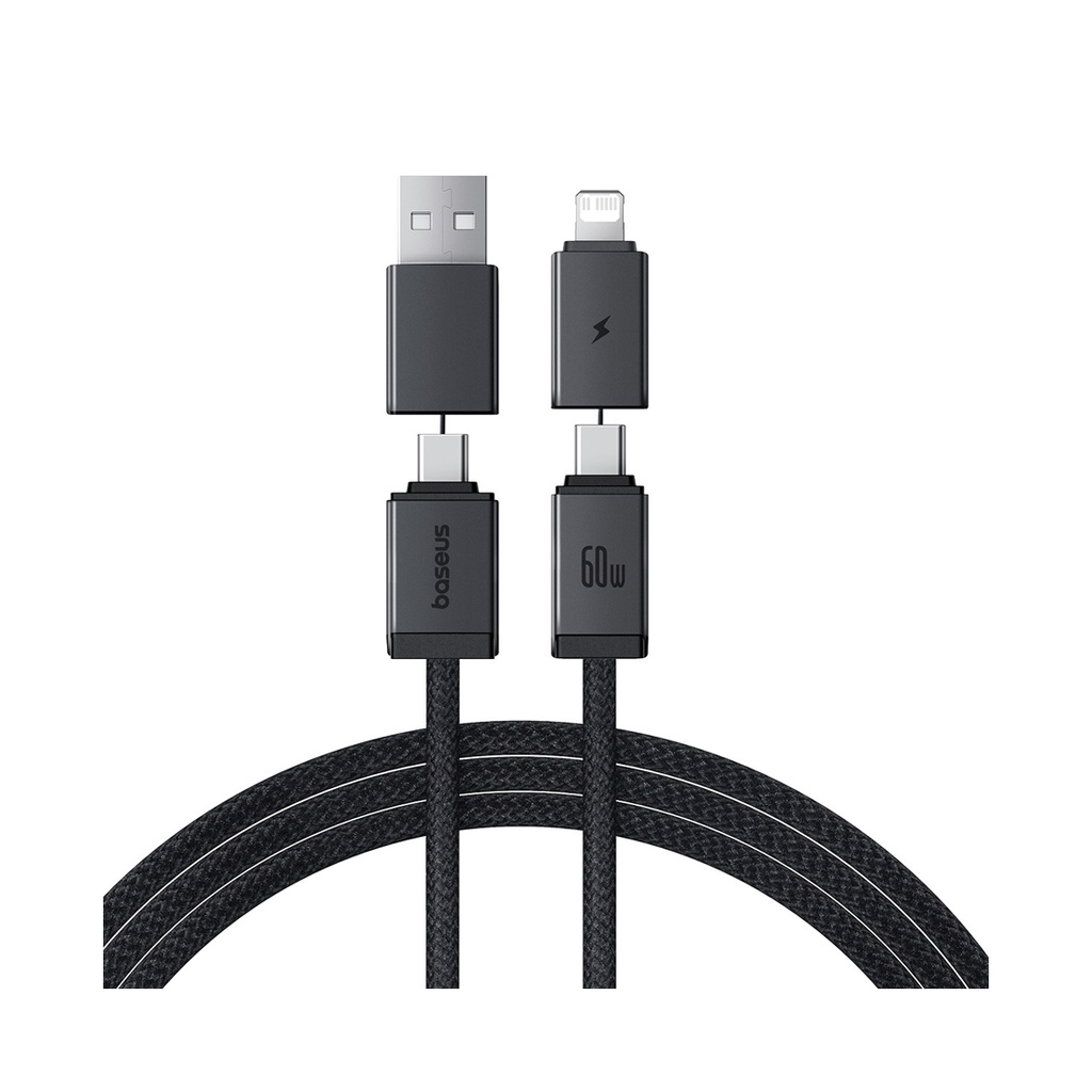 Интерфейсный кабель Baseus Versatile Two-for-Two U+C to C+L 60W 2m Black (P10383000121-02)