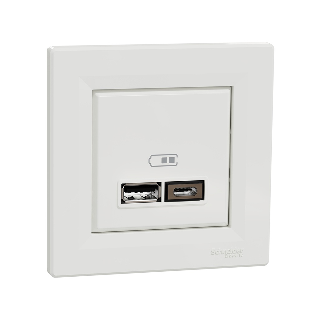 Розетка USB SE EPH2700321 Asfora A+С 5 В/24 А (2 х 5В/12 А) в сборе белый