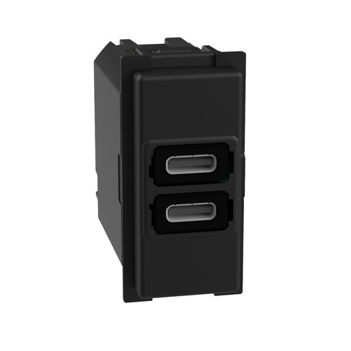 [66406] Зарядное устройство Bticino K4191CC Living Now USB 2 разъёма C/C 15 Вт 3000мА 1 модуль черный