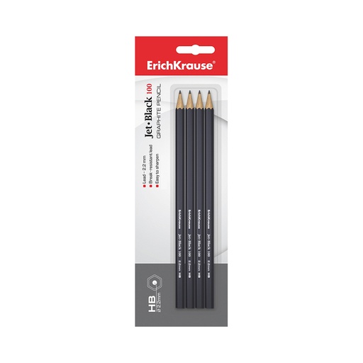 [25710] Блистер чернографитных шестигранных карандашей ErichKrause® Jet Black 100 HB (4 карандаша)
