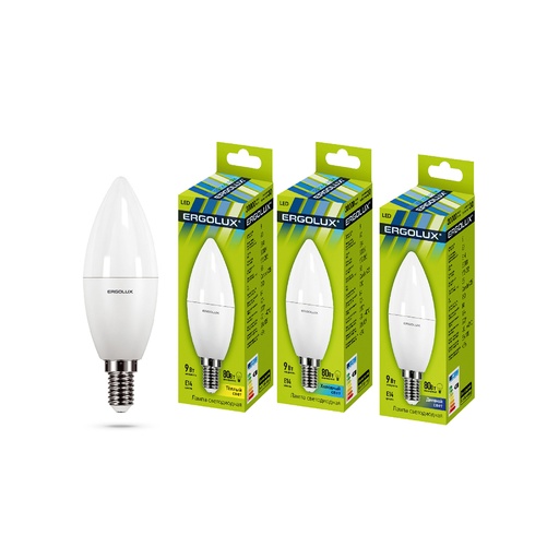 [26377] Эл. лампа светодиодная Ergolux LED-C35-9W-E14-4K, Холодный
