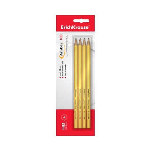 [25705] Блистер чернографитных шестигранных карандашей ErichKrause® Amber 100 HB (4 карандаша)