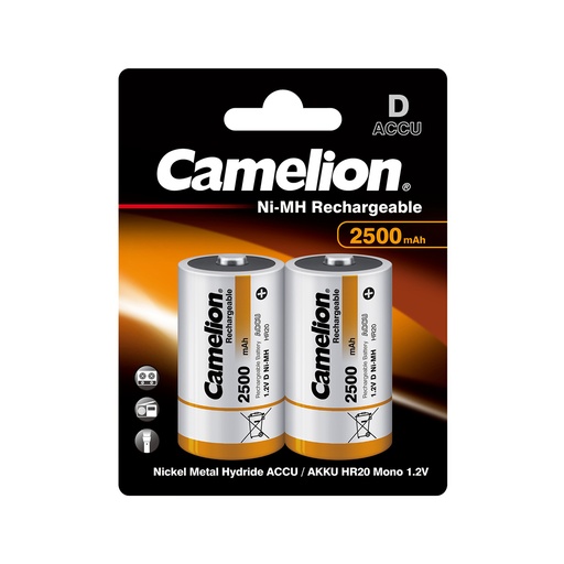 [22381] Аккумулятор CAMELION Rechargeable Ni-MH NH-D2500BP2 2 шт. в блистере