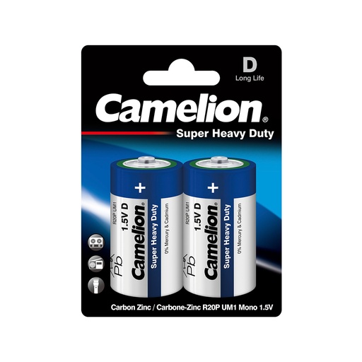 [22306] Батарейка CAMELION Super Heavy Duty R20P-BP2B 2 шт. в блистере