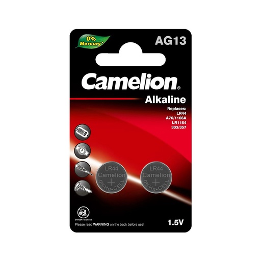 [81091] Батарейка CAMELION Alkaline AG13-BP2(0%Hg) 2шт. в блистере