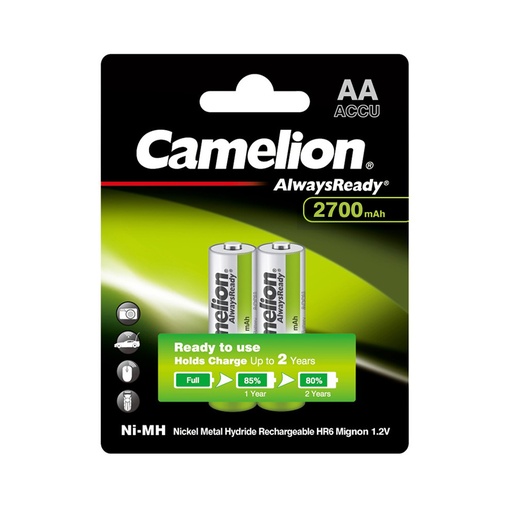 [44504] Аккумулятор CAMELION AlwaysReady Ni-MH Rechargeable NH-AA2700ARBP2 2 шт. в блистере