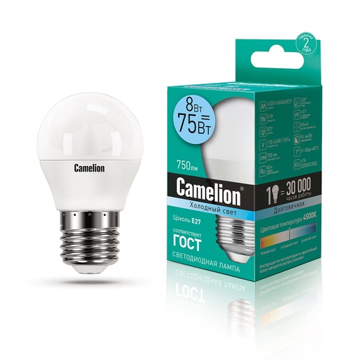 [34066] Эл. лампа светодиодная Camelion LED8-G45/845/E27, Холодный