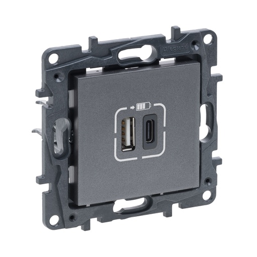 [64205] Розетка USB Niloe Step Тип А+C 12Вт+15Вт 5В Сталь