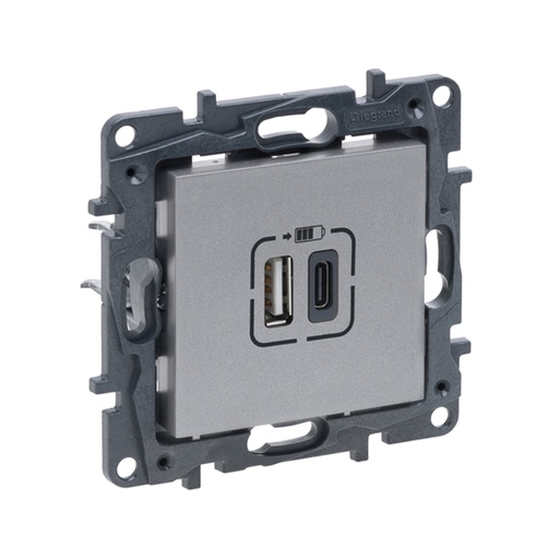 [64223] Розетка USB Niloe Step Тип А+C 12Вт+15Вт 5В Алюминий
