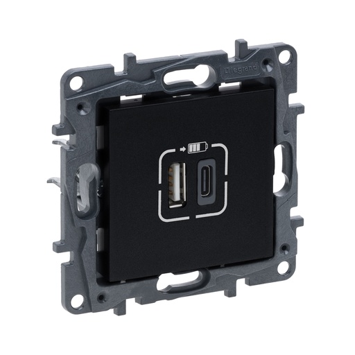 [64155] Розетка USB Niloe Step Тип А+C 12Вт+15Вт 5В Чёрный