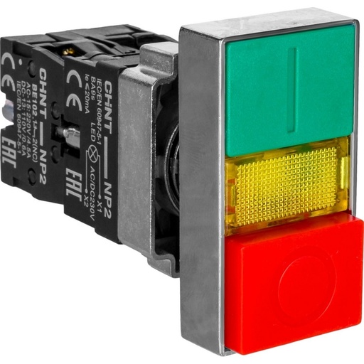 [54757] Двойная кнопка CHINT NP2-BW8465 1НО+1НЗ AC230В (LED) IP40