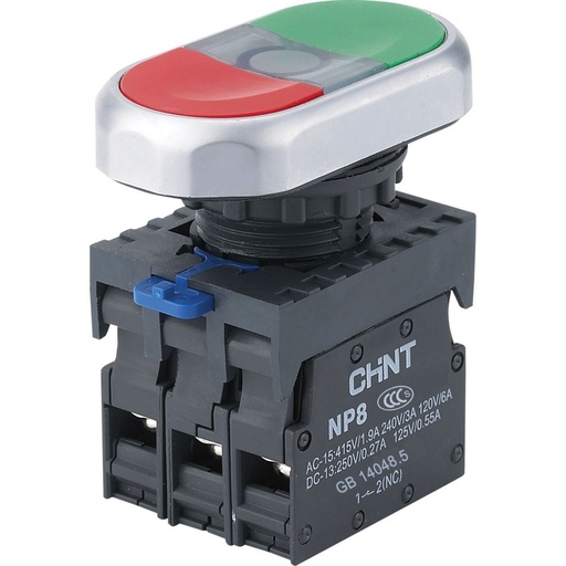 [54772] Двойная кнопка CHINT NP8-11SD 1НО+1НЗ красная AC110В-220В(LED) IP65
