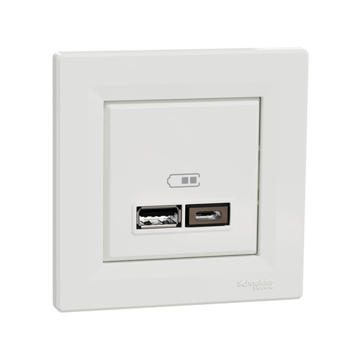[51471] Розетка USB SE EPH2700321 Asfora A+С 5 В/24 А (2 х 5В/12 А) в сборе белый