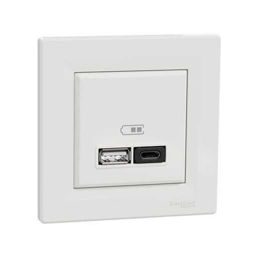 [51472] Розетка USB SE EPH2700421 Asfora A+С 45 Вт (быстрая зарядка) в сборе белый